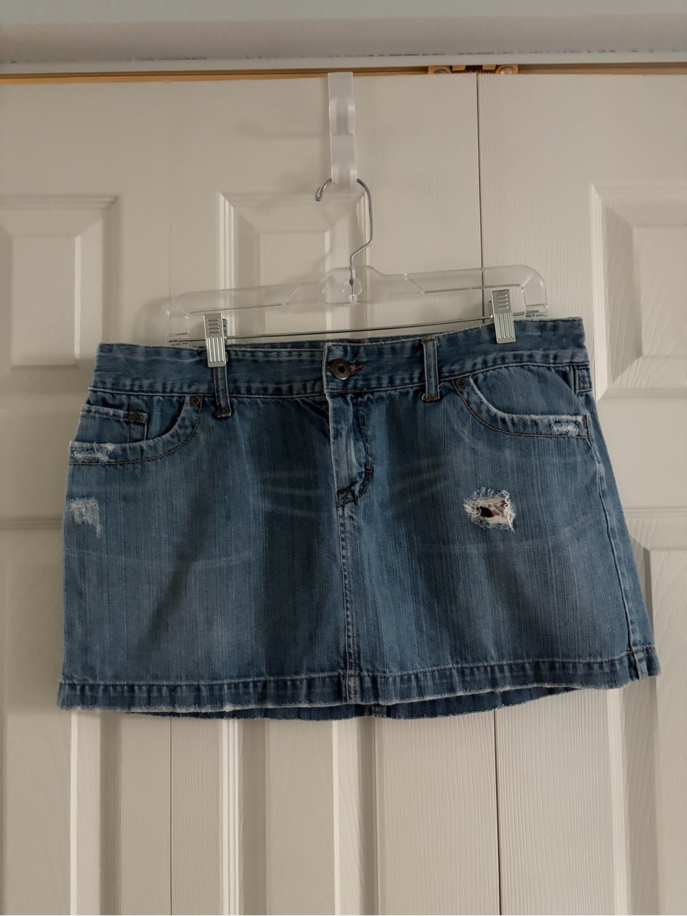 American Eagle Outfitters Light Blue Distressed Denim Mini Skirt